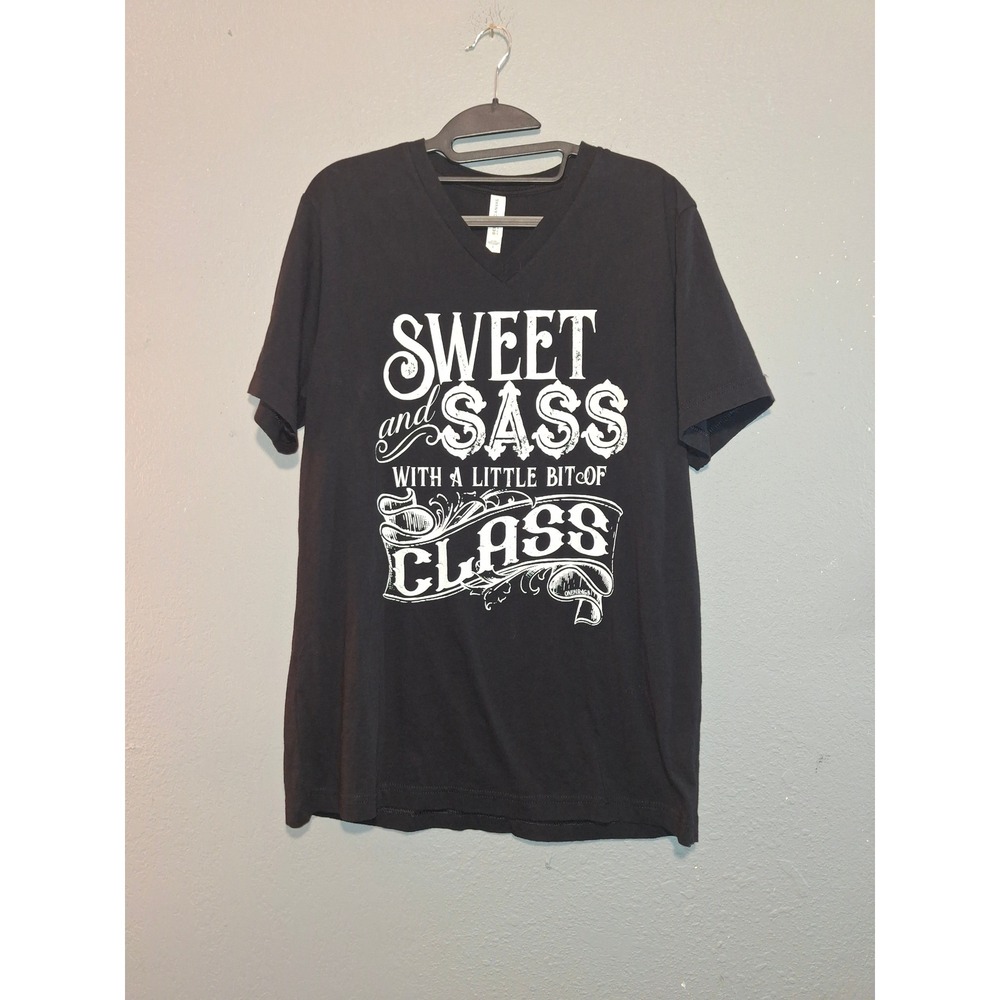 Bella Canvas Sweet and Sass With a Little Bit of Class Black V-Neck T-Shirt L